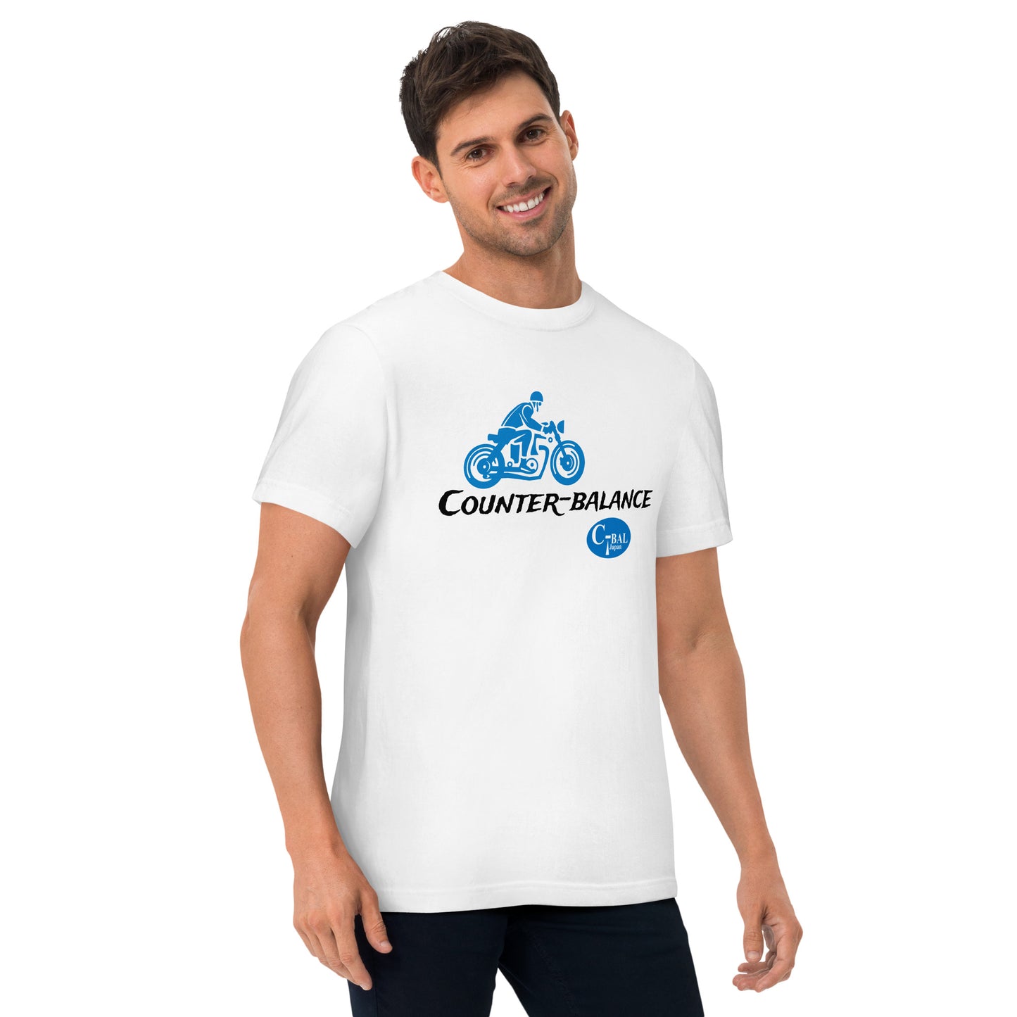 C000 - T-shirt kapas berkualiti tinggi (MC Vintage: Putih/Biru)