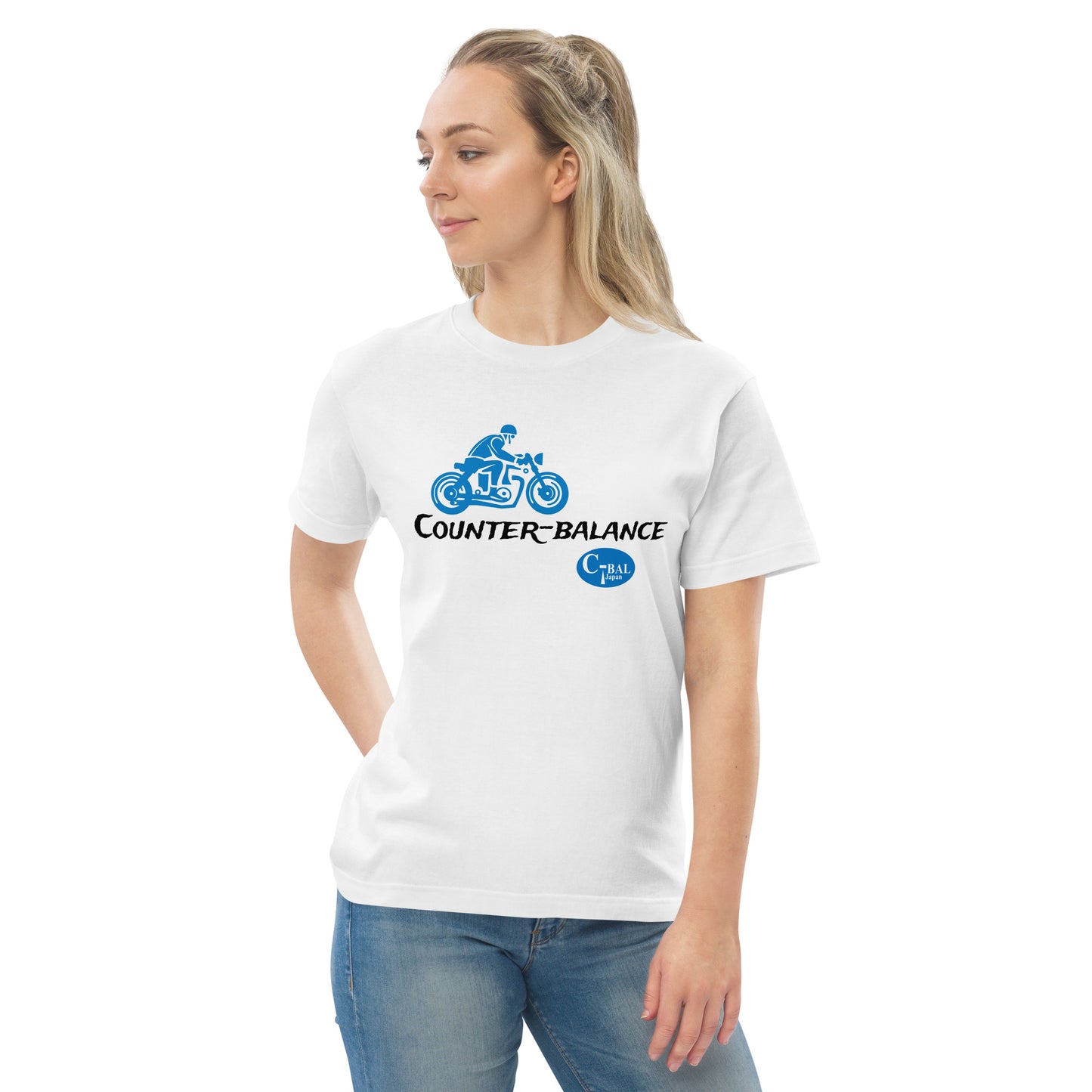 C000 - 高品質棉質T恤（復古 MC：白色/藍色）