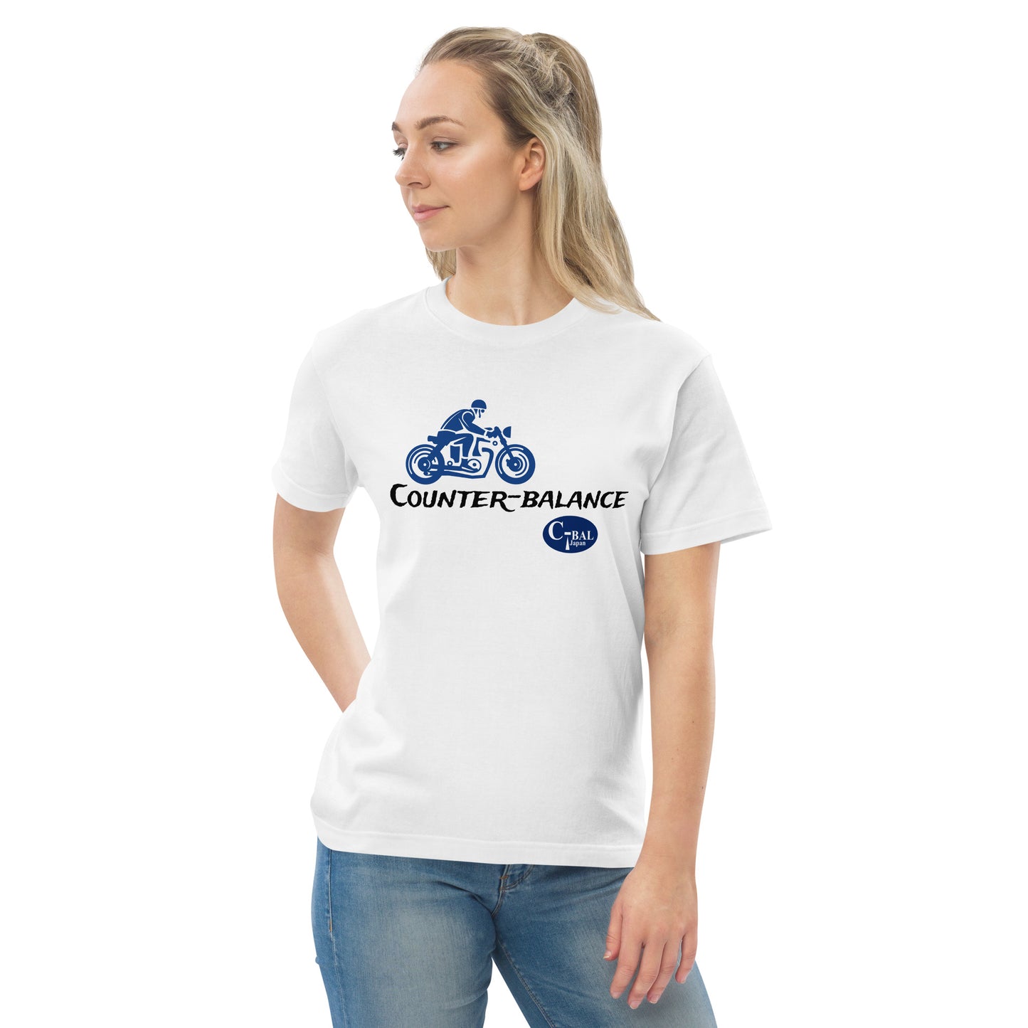 C001 - T-shirt kapas berkualiti tinggi (MC Vintage: Putih/Navy)