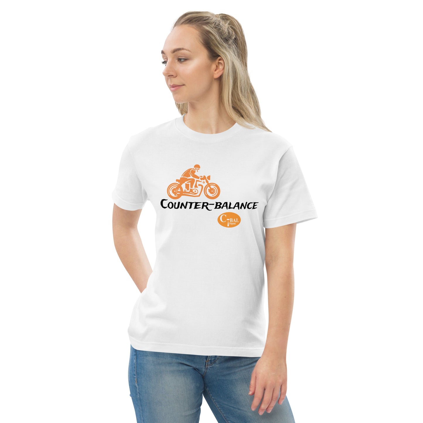 C004 - 高品質コットンTシャツ (ヴィンテージMC：ホワイト/オレンジ)