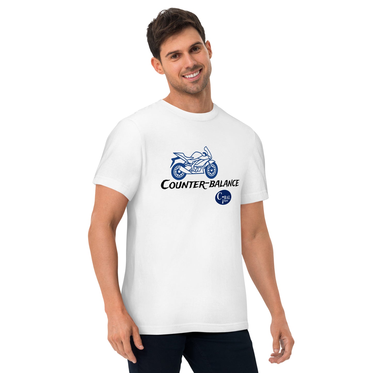 D001 - 高品質コットンTシャツ (スーパースポーツMC：ホワイト/ネイビー)
