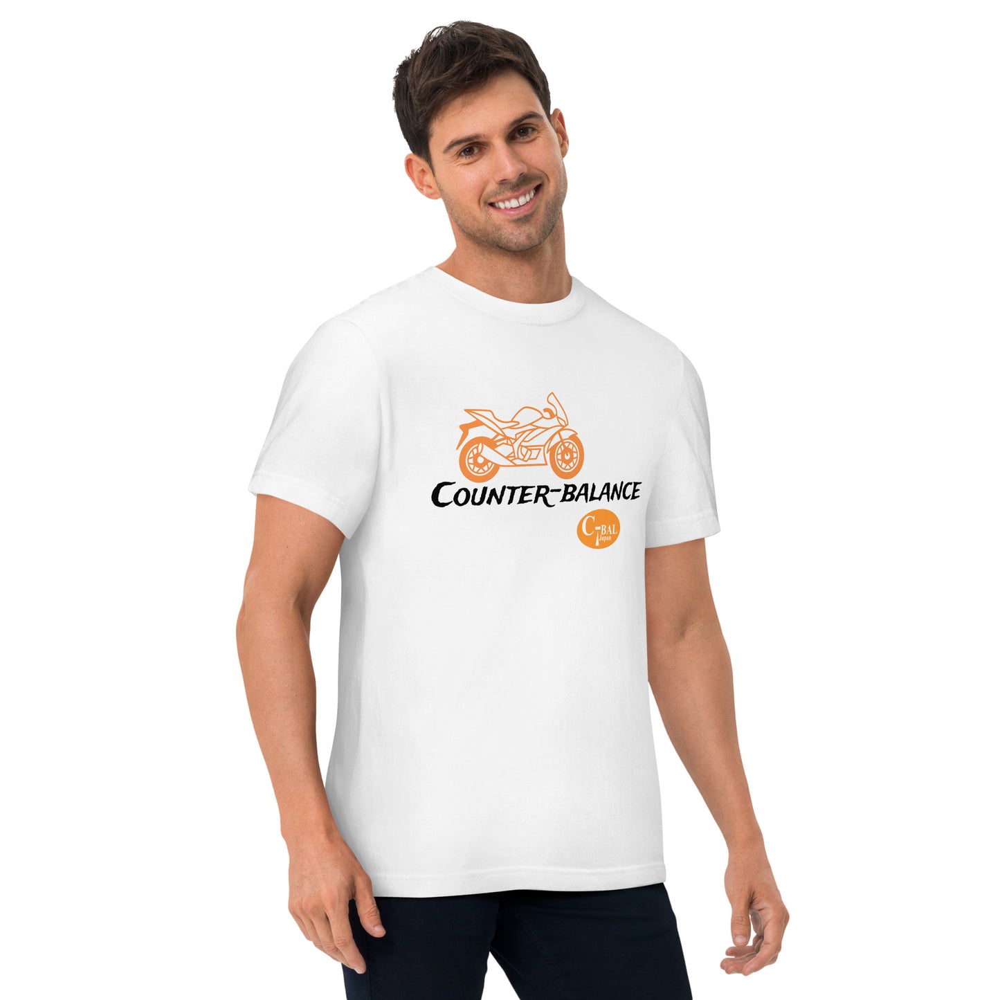 D004 - 高品質コットンTシャツ (スーパースポーツMC：ホワイト/オレンジ)