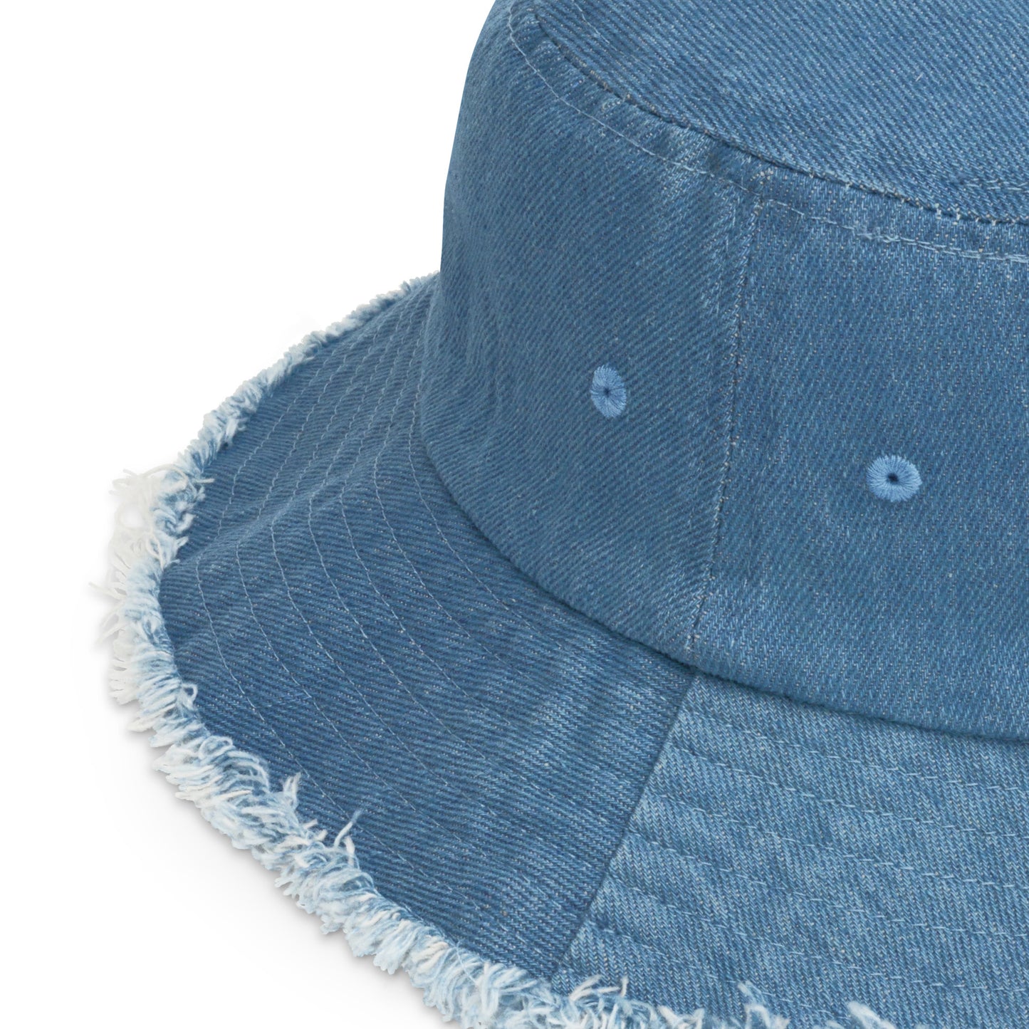 Y005 - Damaged denim bucket hat (Blue)