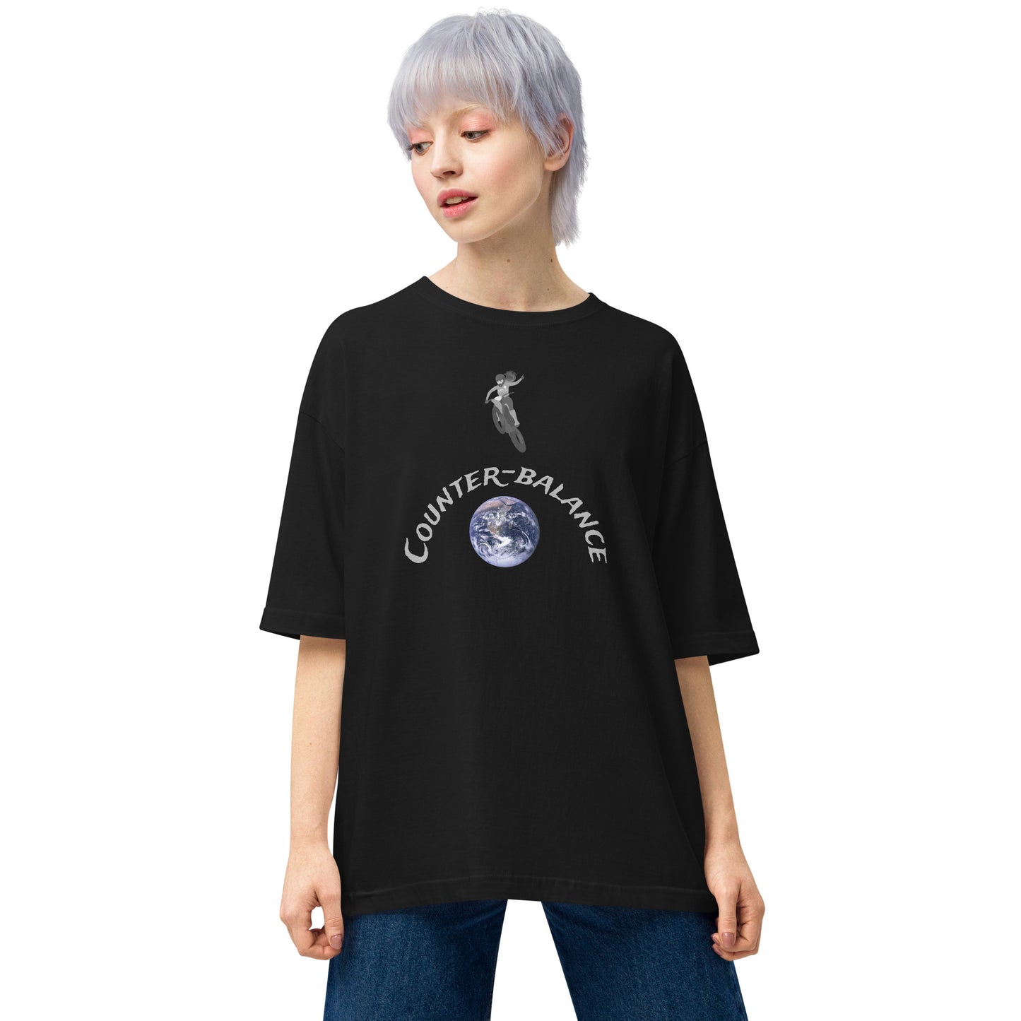 E225 - T-shirt/Oversized (Universal jump/woman : Black/Silver)