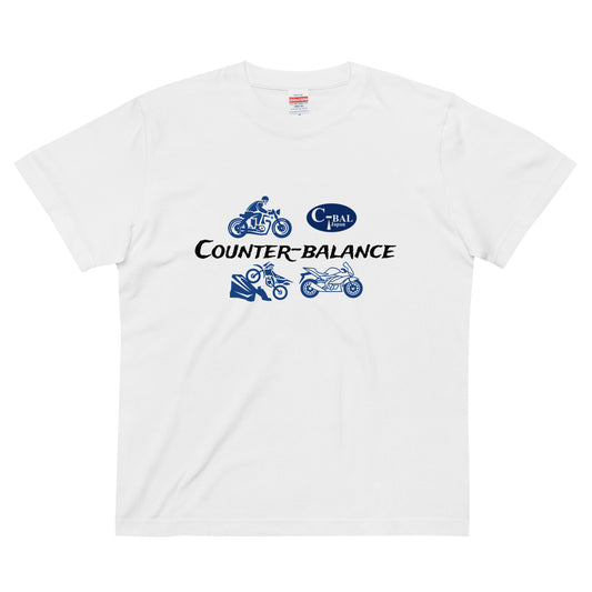 F001 - High Quality Cotton T-shirt (Motorcycle Life : White/Navy)