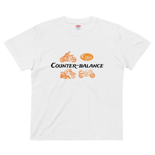F004 - 高品質コットンTシャツ (バイクライフ：ホワイト/オレンジ)