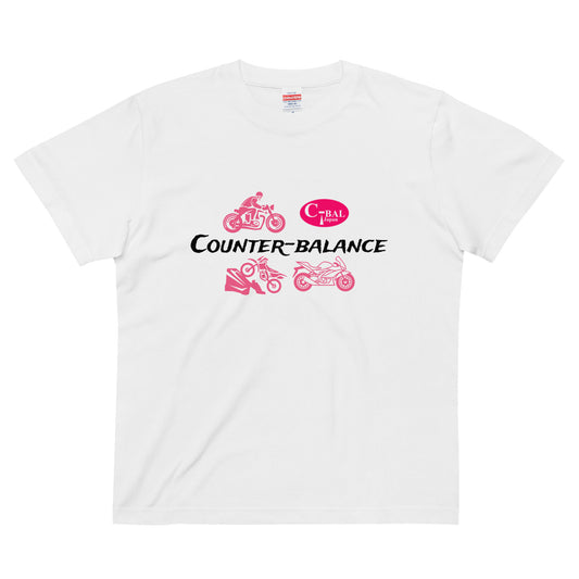 F006 - 高品質コットンTシャツ (バイクライフ：ホワイト/ピンク)