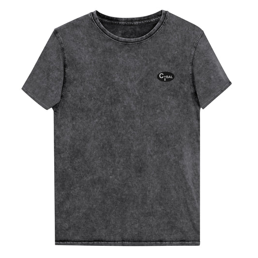 B004 - デニムTシャツ (C-BAL：ブラック/刺繍ロゴ)