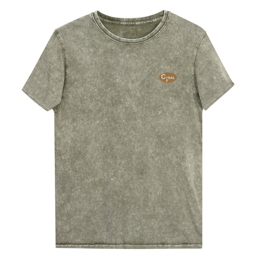 B003 - デニムTシャツ (C-BAL：ブラウン/刺繍ロゴ)